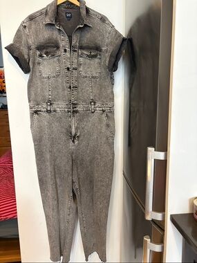 GAP Grey Acid-Wash Denim Jumpsuit